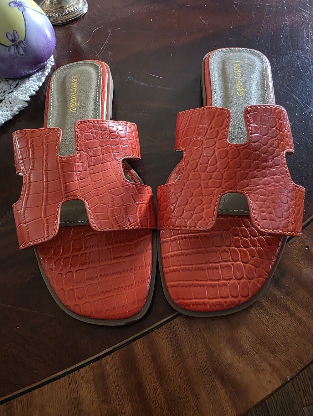 NWOT Lemonade Orange Croc-Embossed Slide Sandals
